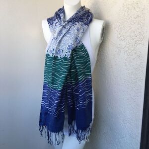 30”x70” Floral Scarf Blue/White/Green